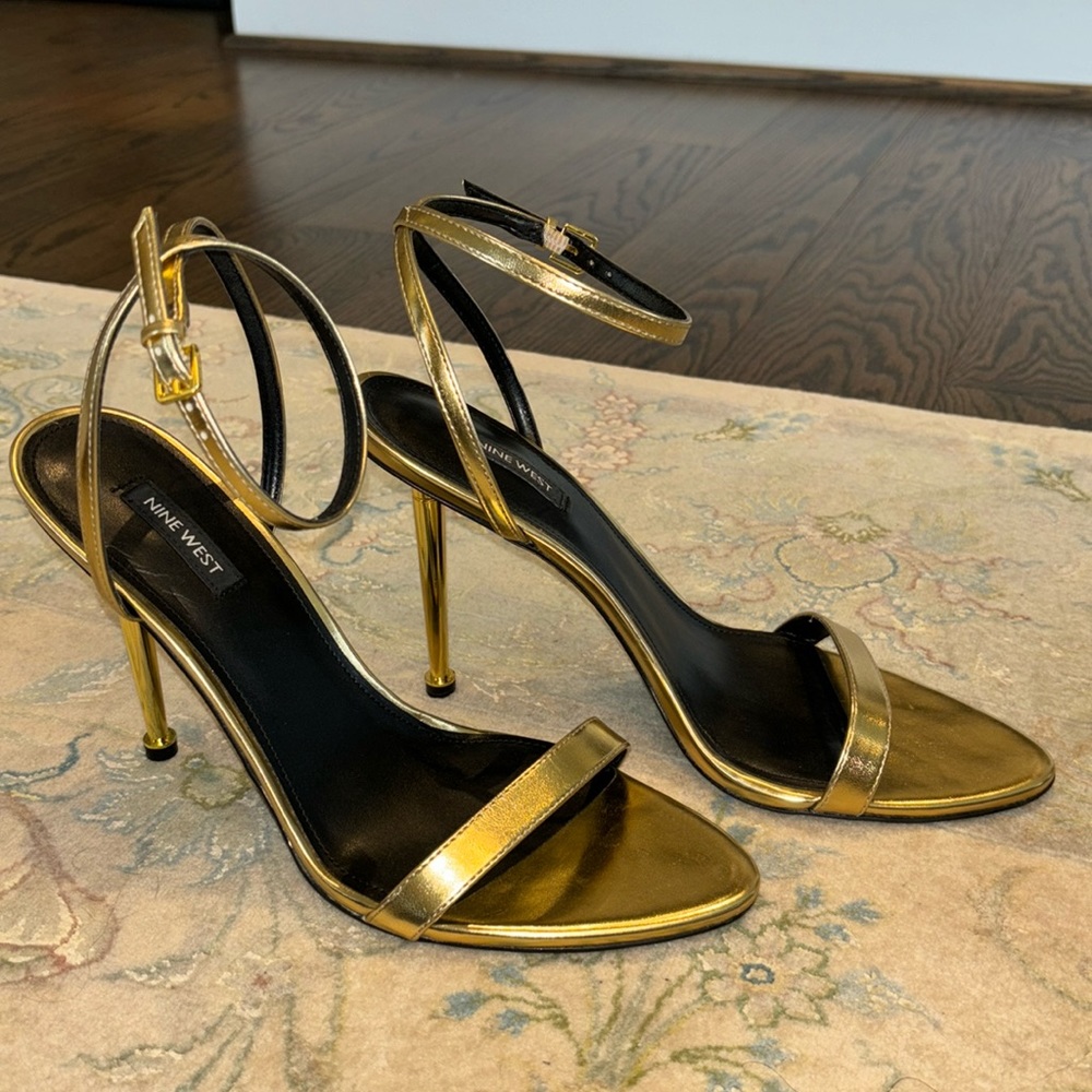 Gold Nine West Reina sandals, size 10. Worn once!